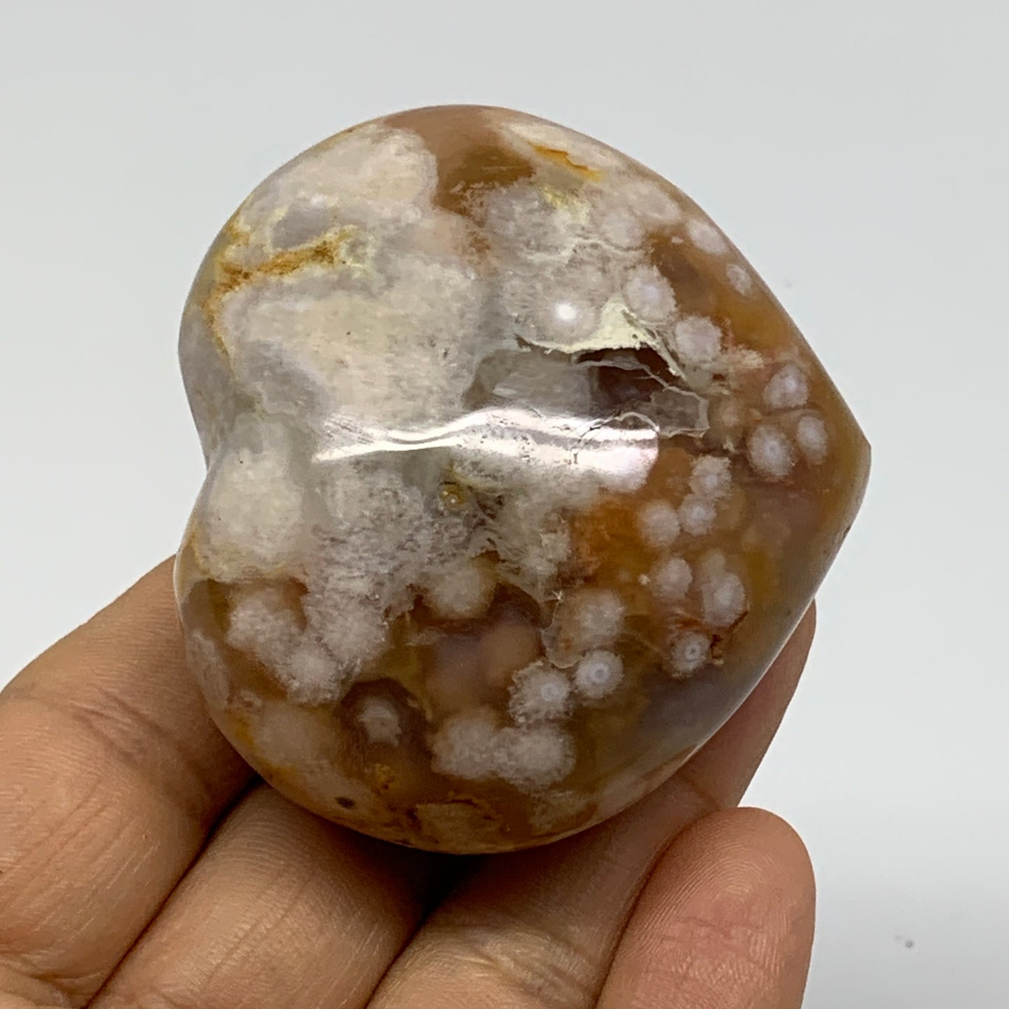 0.27 lbs, 2.1"x2.3"x1.3", Cherry Blossom Flower Agate Heart Crystal, B37135