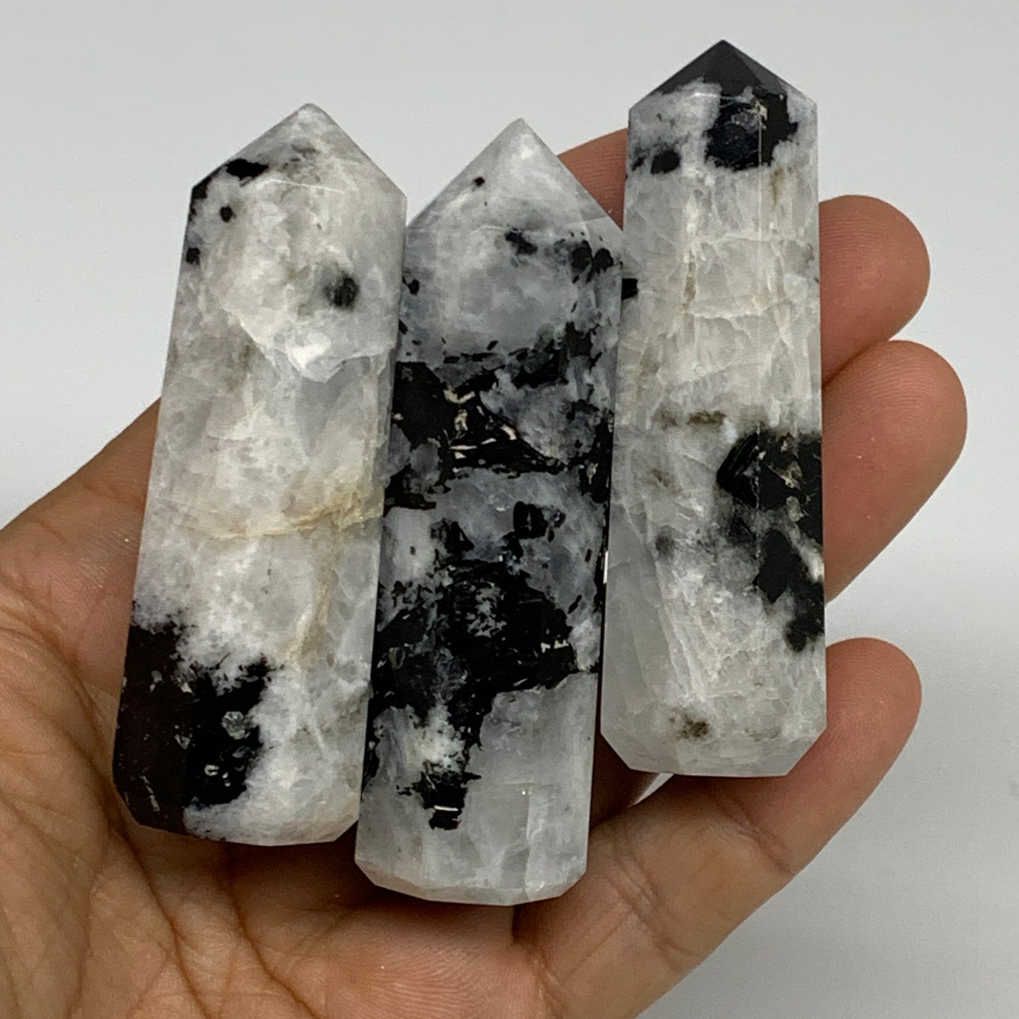 179.1g, 2.6"-2.8", 2pcs, Rainbow Moonstone Tower Obelisk Point Crystal @India, B