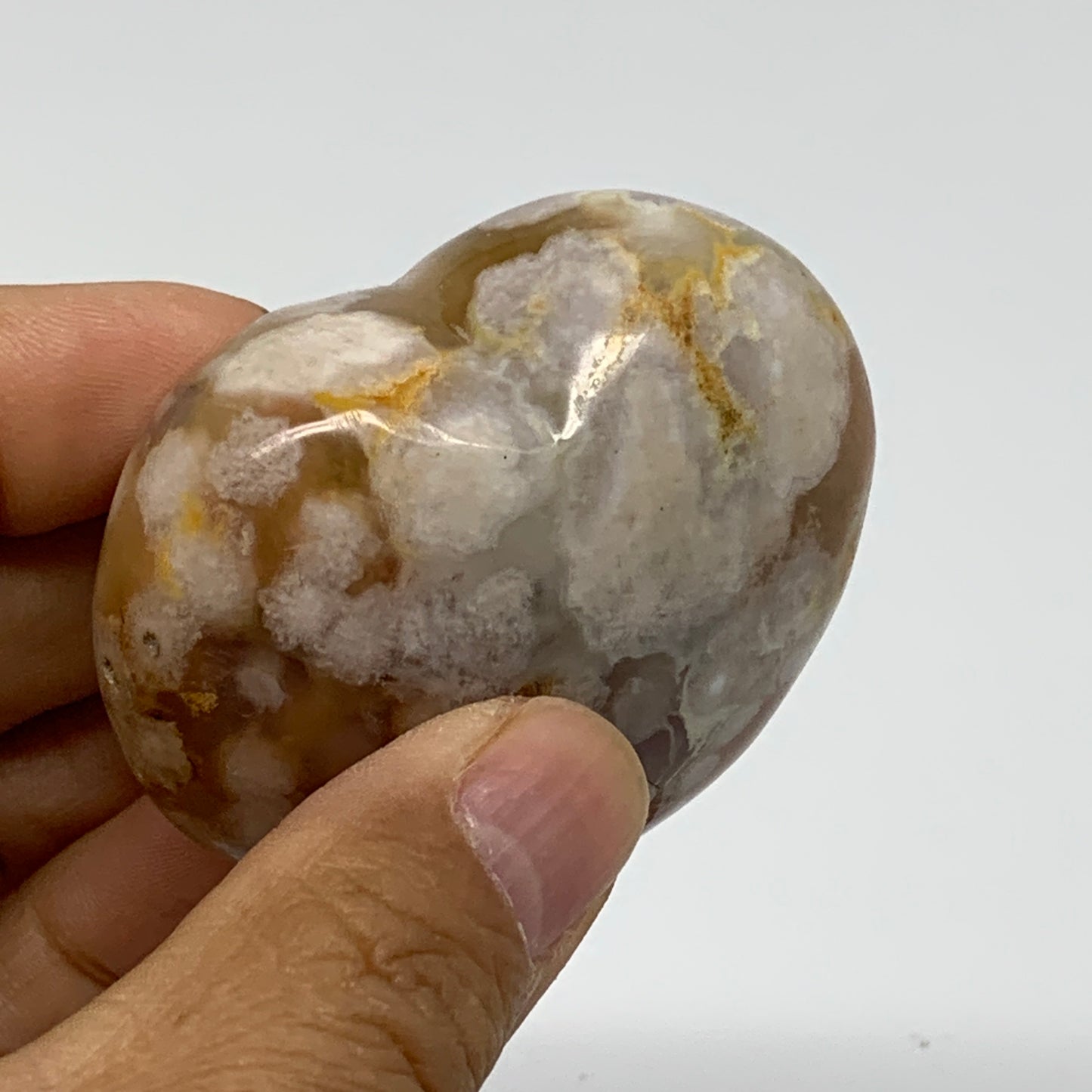 0.27 lbs, 2.1"x2.3"x1.3", Cherry Blossom Flower Agate Heart Crystal, B37135