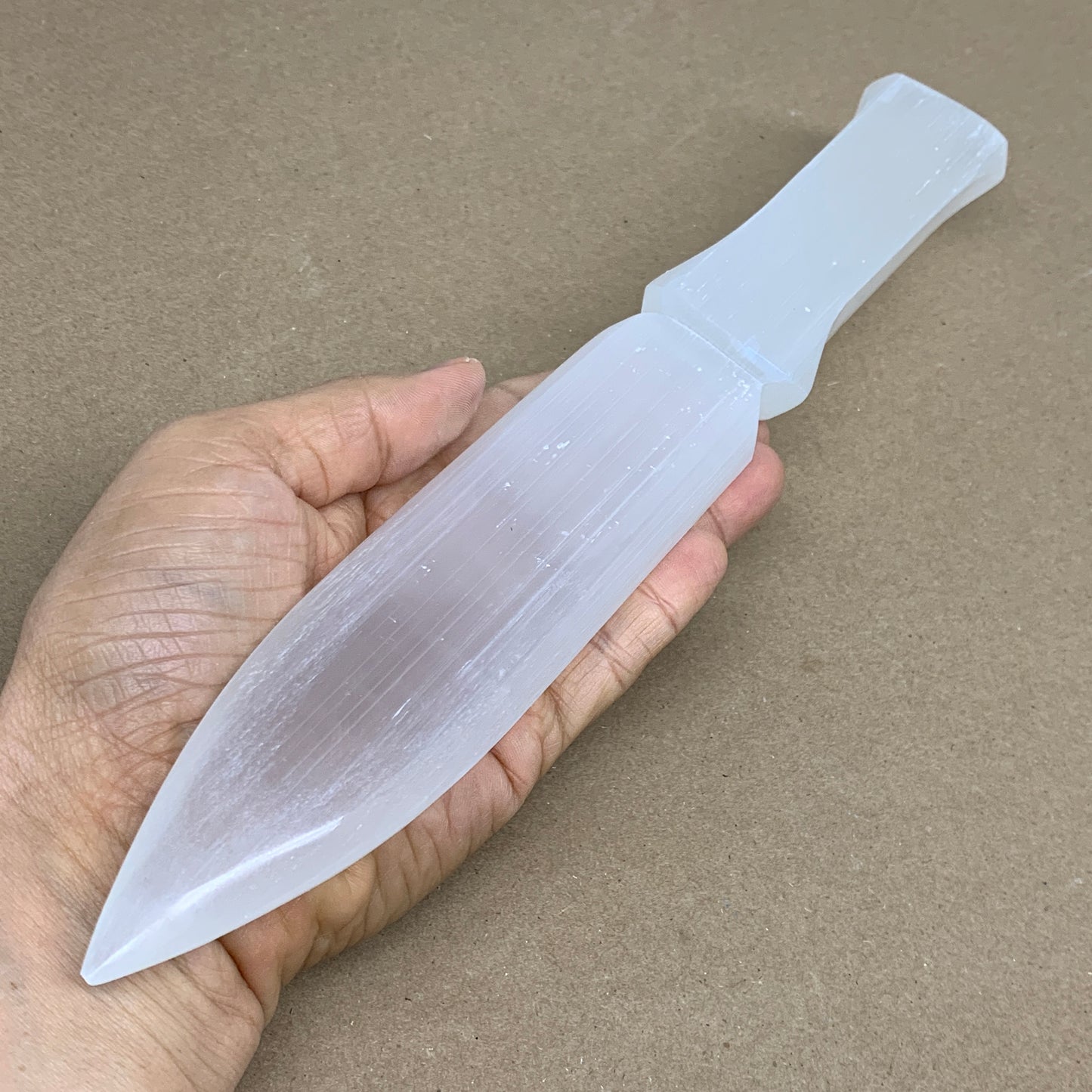 322g, 11.5"x1.6"x0.7", Natural Selenite Crystal Dagger (Satin Spar), B36234