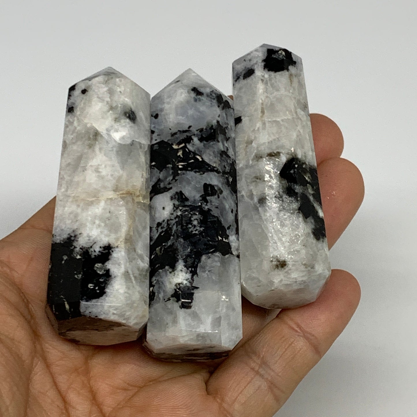 179.1g, 2.6"-2.8", 2pcs, Rainbow Moonstone Tower Obelisk Point Crystal @India, B