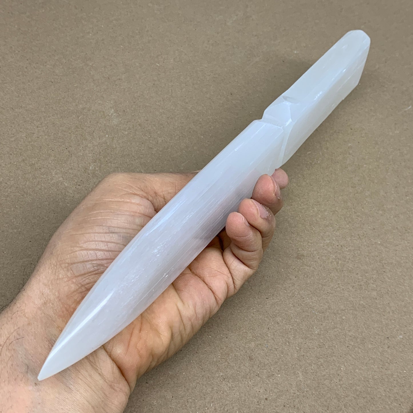 322g, 11.5"x1.6"x0.7", Natural Selenite Crystal Dagger (Satin Spar), B36234