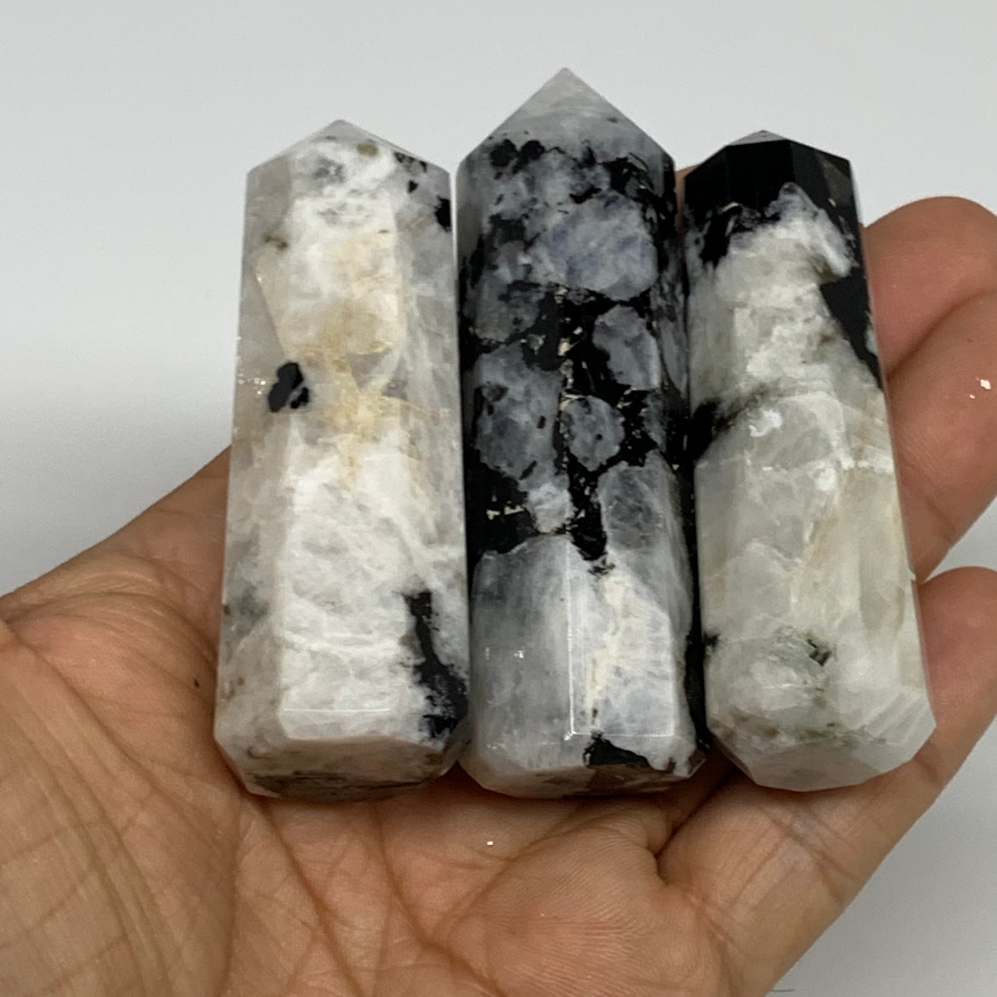 179.1g, 2.6"-2.8", 2pcs, Rainbow Moonstone Tower Obelisk Point Crystal @India, B