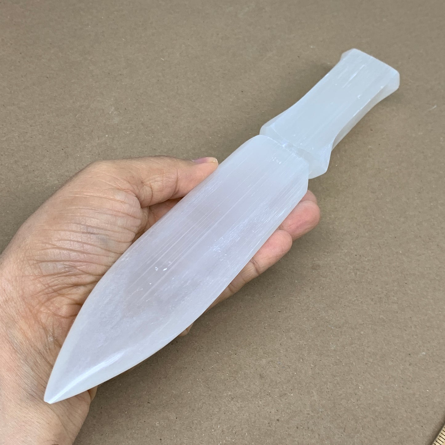 322g, 11.5"x1.6"x0.7", Natural Selenite Crystal Dagger (Satin Spar), B36234