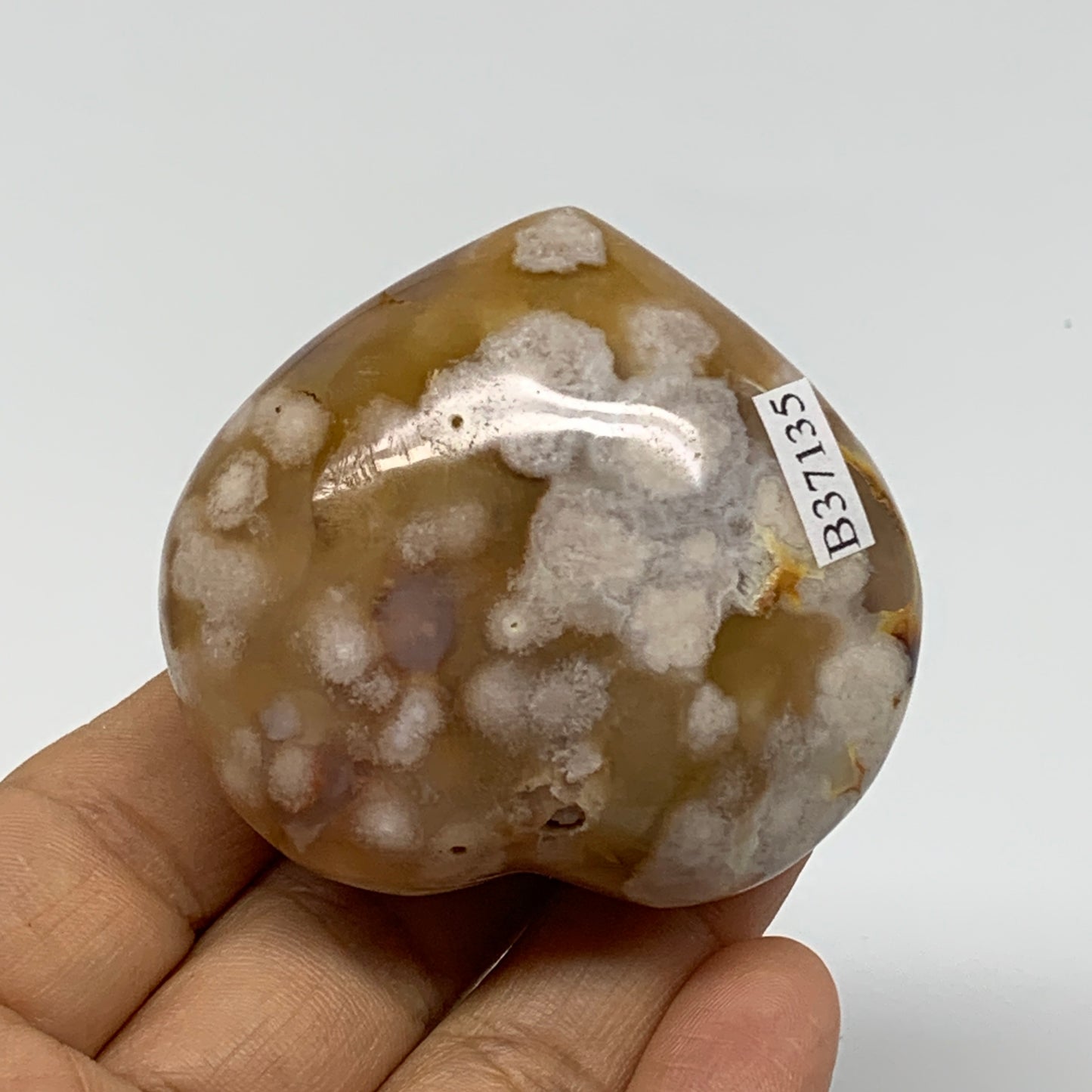 0.27 lbs, 2.1"x2.3"x1.3", Cherry Blossom Flower Agate Heart Crystal, B37135