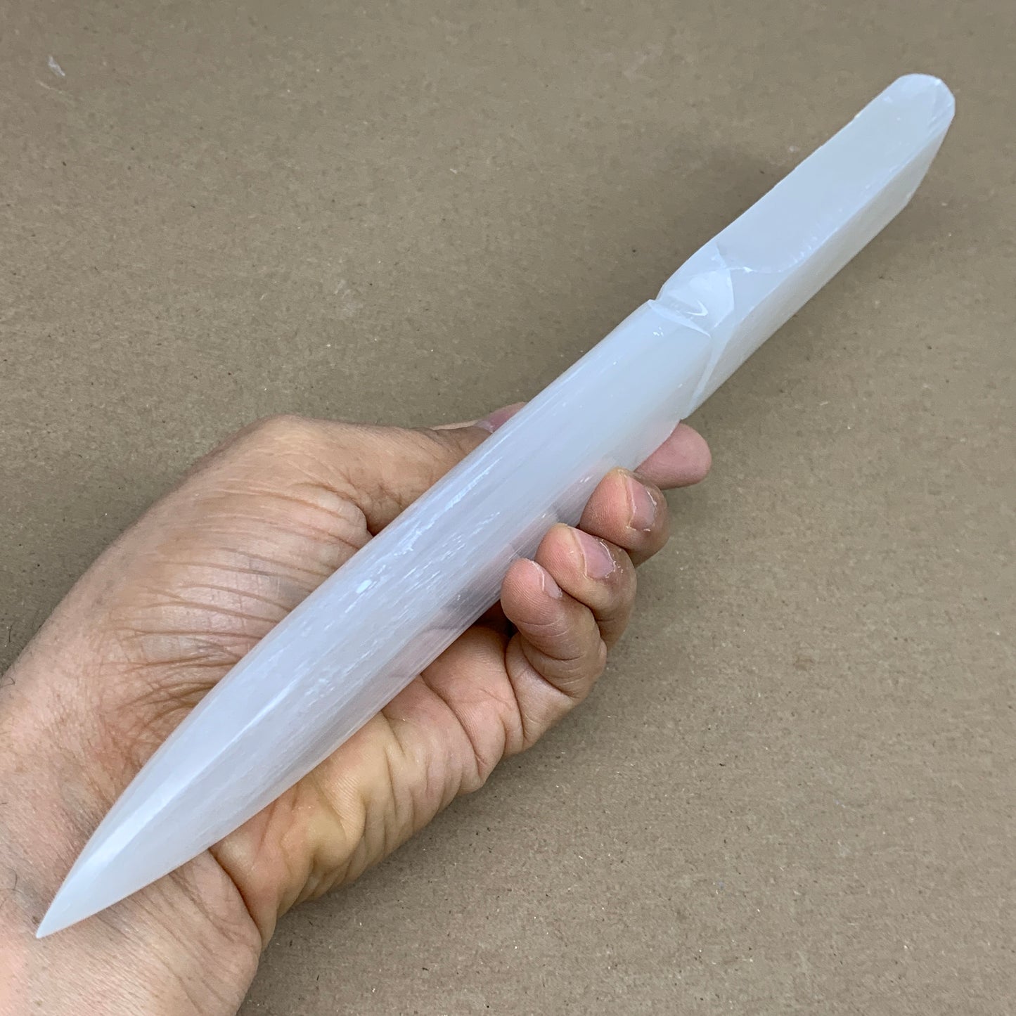 322g, 11.5"x1.6"x0.7", Natural Selenite Crystal Dagger (Satin Spar), B36234