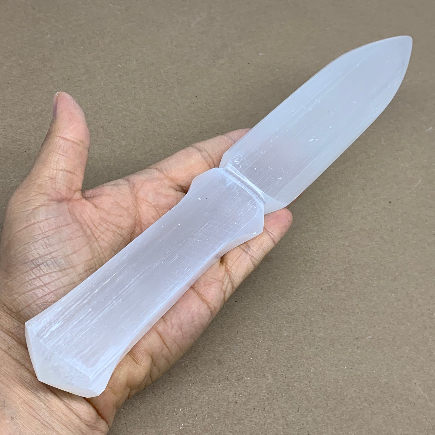 322g, 11.5"x1.6"x0.7", Natural Selenite Crystal Dagger (Satin Spar), B36234