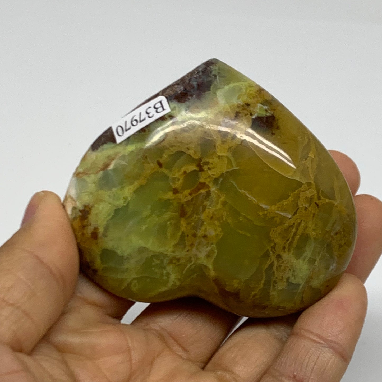 0.25 lbs, 2.3"x2.7"x1.2", Green Opal Heart Polished Gemstone Crystal, B37970