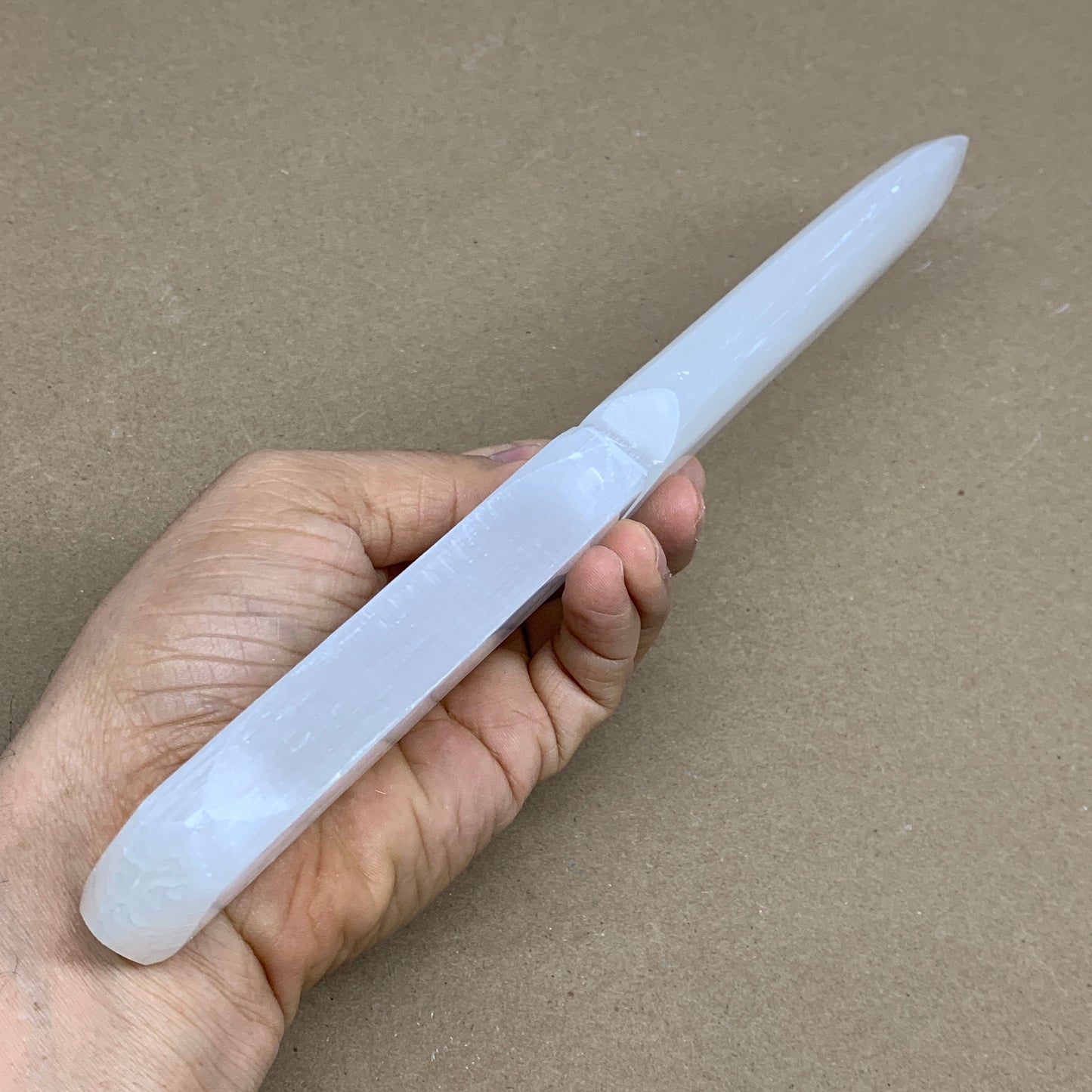 322g, 11.5"x1.6"x0.7", Natural Selenite Crystal Dagger (Satin Spar), B36234
