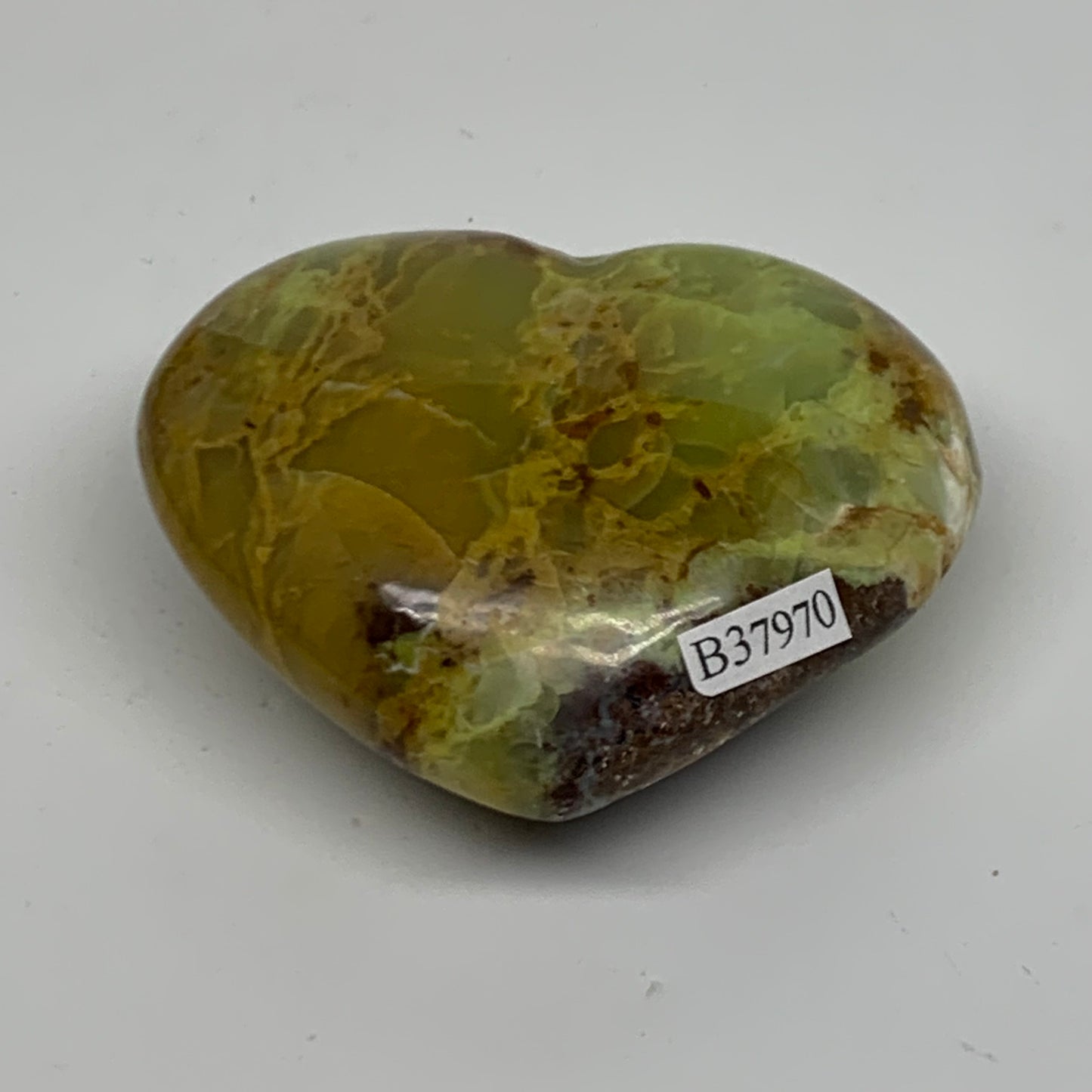 0.25 lbs, 2.3"x2.7"x1.2", Green Opal Heart Polished Gemstone Crystal, B37970