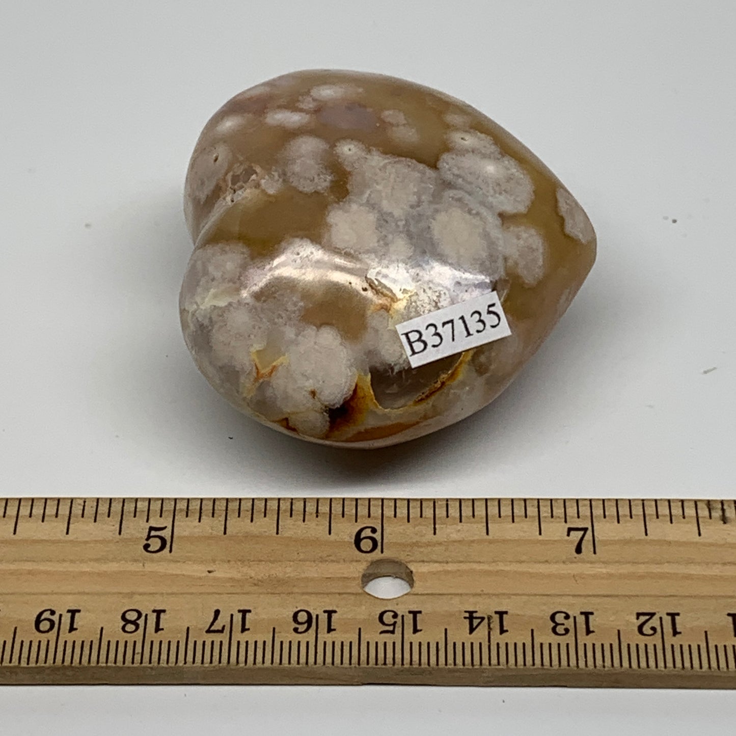 0.27 lbs, 2.1"x2.3"x1.3", Cherry Blossom Flower Agate Heart Crystal, B37135