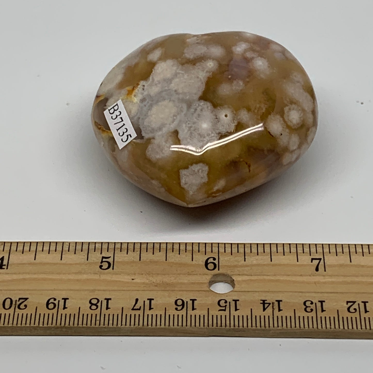 0.27 lbs, 2.1"x2.3"x1.3", Cherry Blossom Flower Agate Heart Crystal, B37135