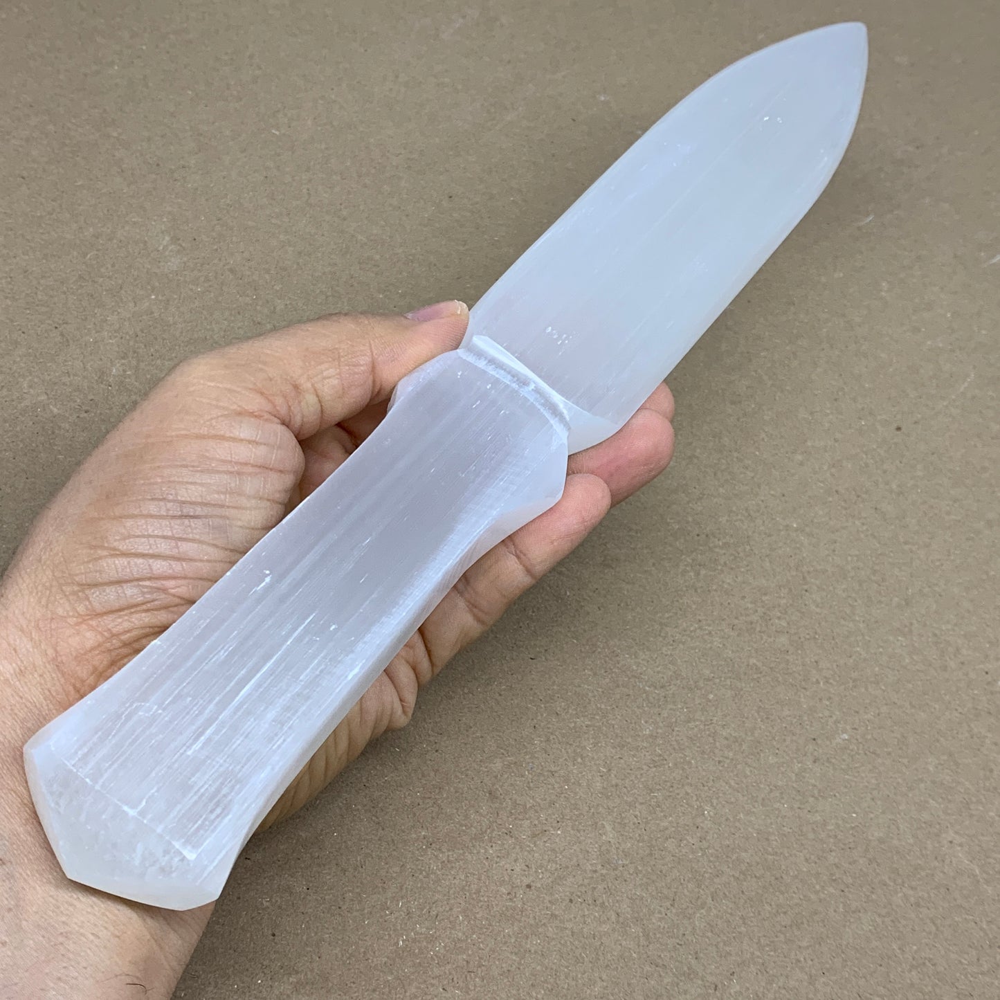 322g, 11.5"x1.6"x0.7", Natural Selenite Crystal Dagger (Satin Spar), B36234