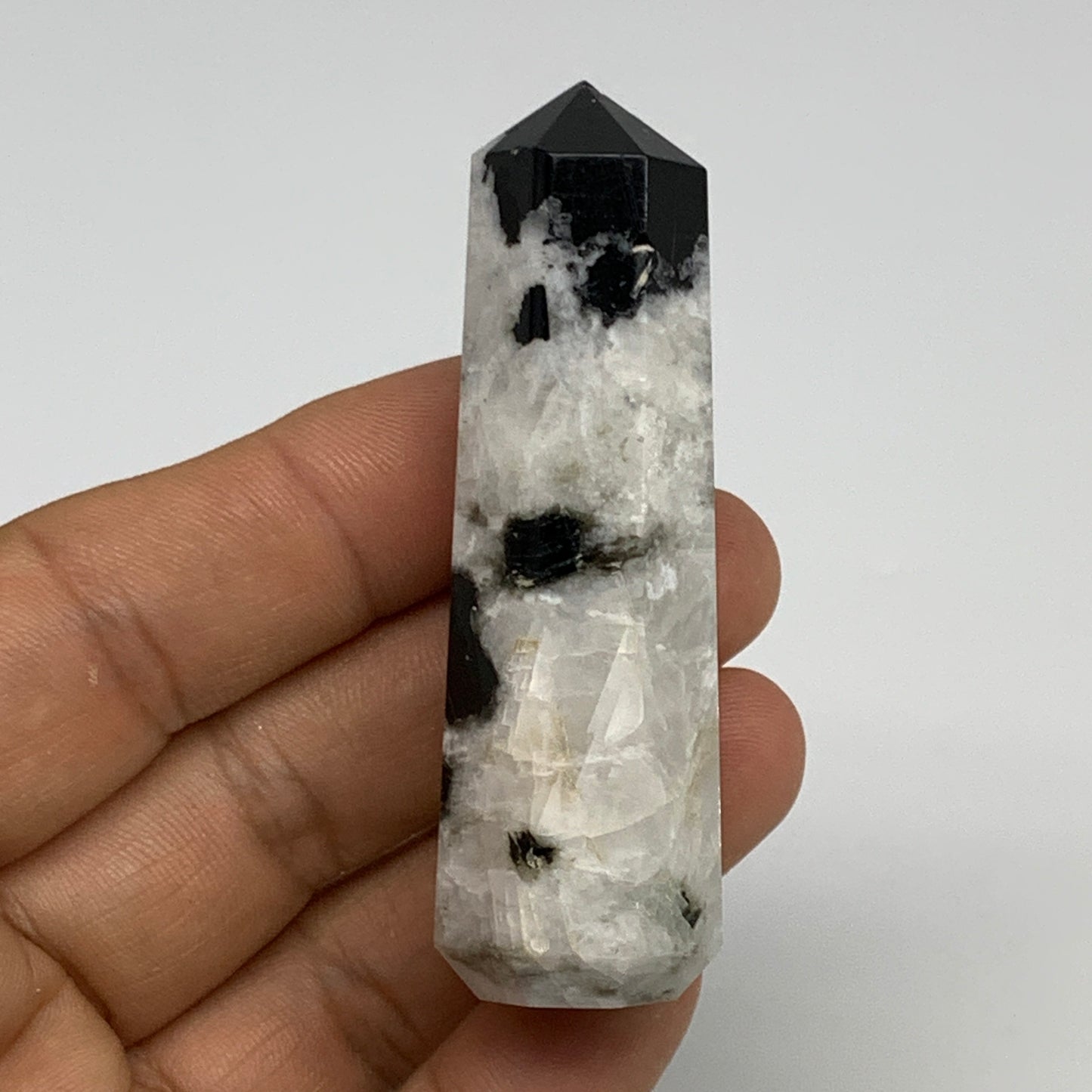 179.1g, 2.6"-2.8", 2pcs, Rainbow Moonstone Tower Obelisk Point Crystal @India, B