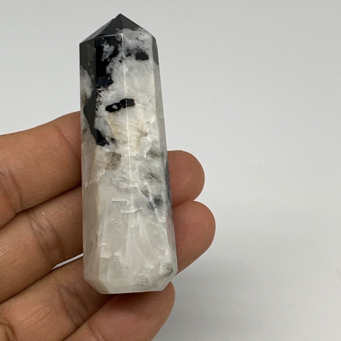 179.1g, 2.6"-2.8", 2pcs, Rainbow Moonstone Tower Obelisk Point Crystal @India, B