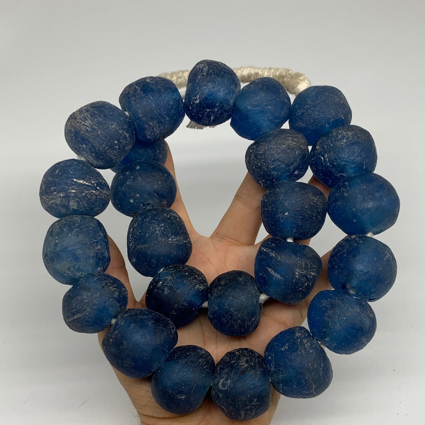 2.29 lbs, 23mm-30mm, 1 Strand, 24 beads, Blue Round Sea Glass Beads , B35650