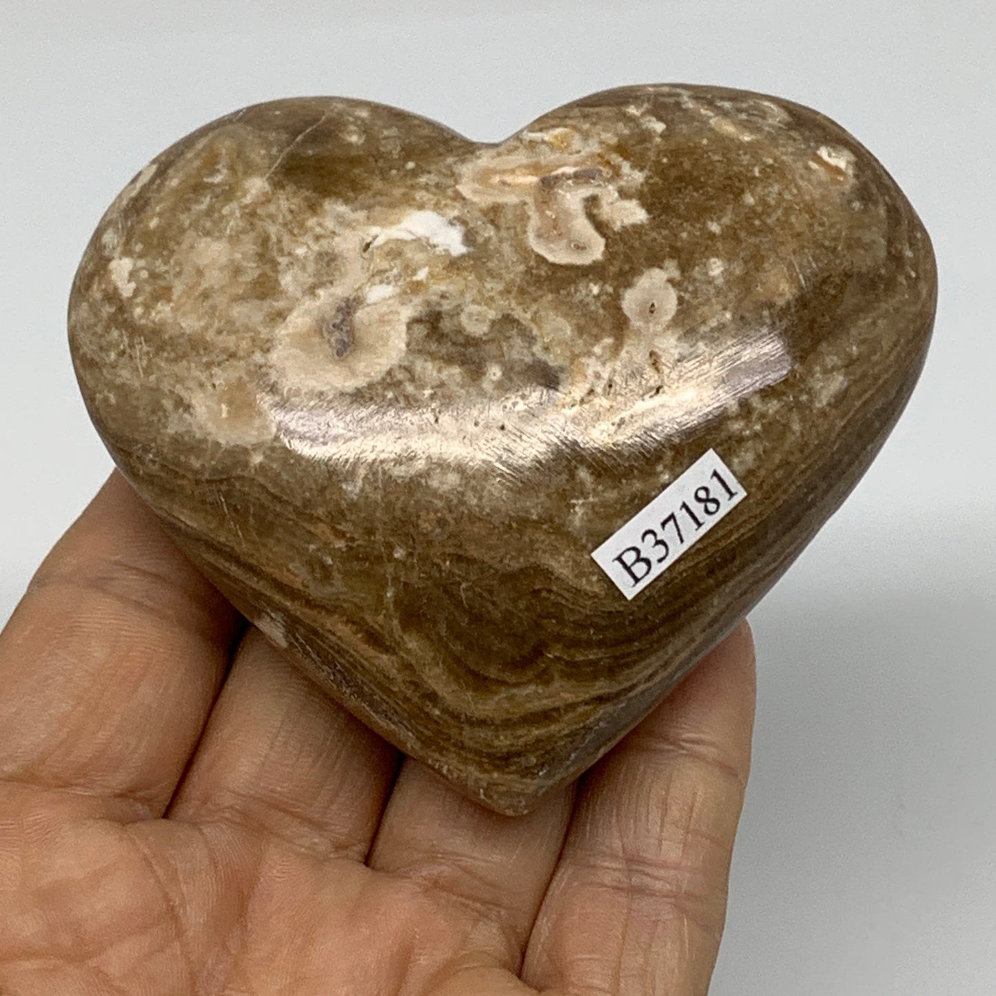 0.42 lbs, 2.8"x3.1"x1.2", Cherry Blossom Flower Agate Heart Crystal, B37181