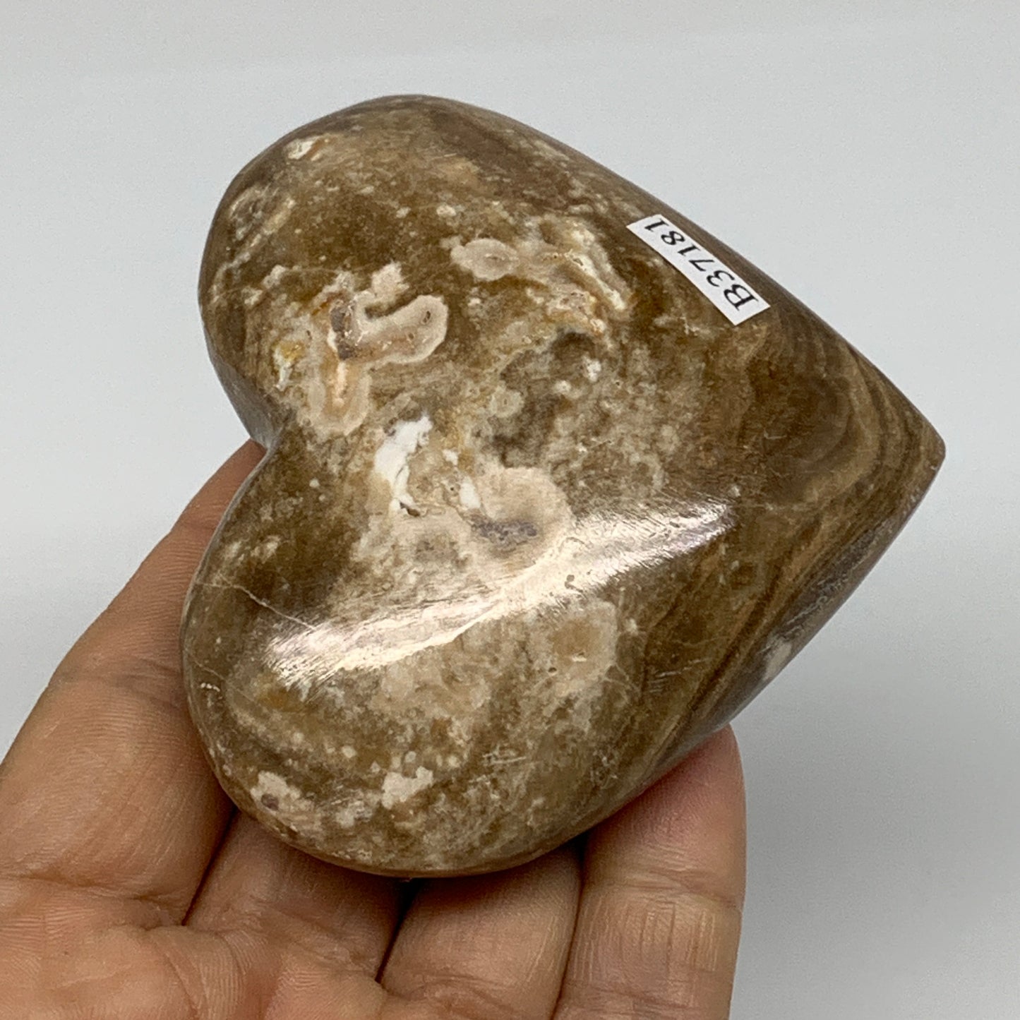 0.42 lbs, 2.8"x3.1"x1.2", Cherry Blossom Flower Agate Heart Crystal, B37181