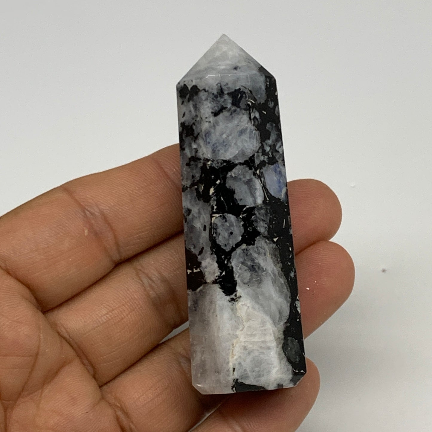 179.1g, 2.6"-2.8", 2pcs, Rainbow Moonstone Tower Obelisk Point Crystal @India, B