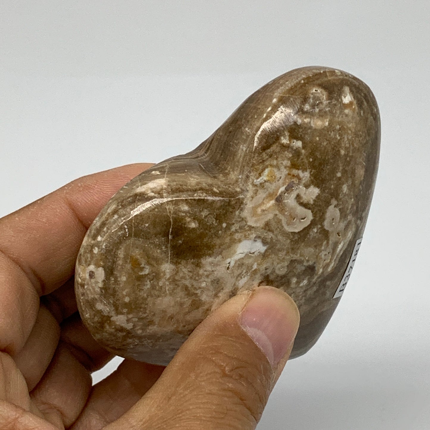 0.42 lbs, 2.8"x3.1"x1.2", Cherry Blossom Flower Agate Heart Crystal, B37181