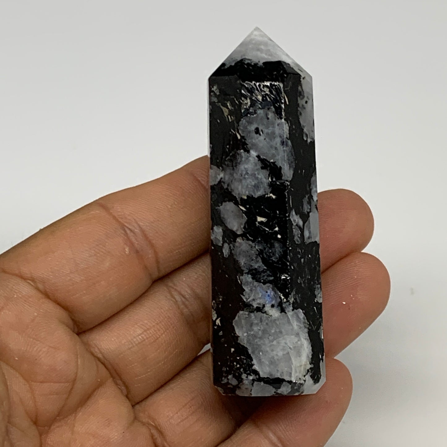 179.1g, 2.6"-2.8", 2pcs, Rainbow Moonstone Tower Obelisk Point Crystal @India, B