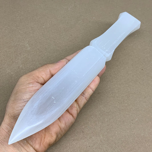 360g, 11.5"x1.6"x0.7", Natural Selenite Crystal Dagger (Satin Spar), B36235