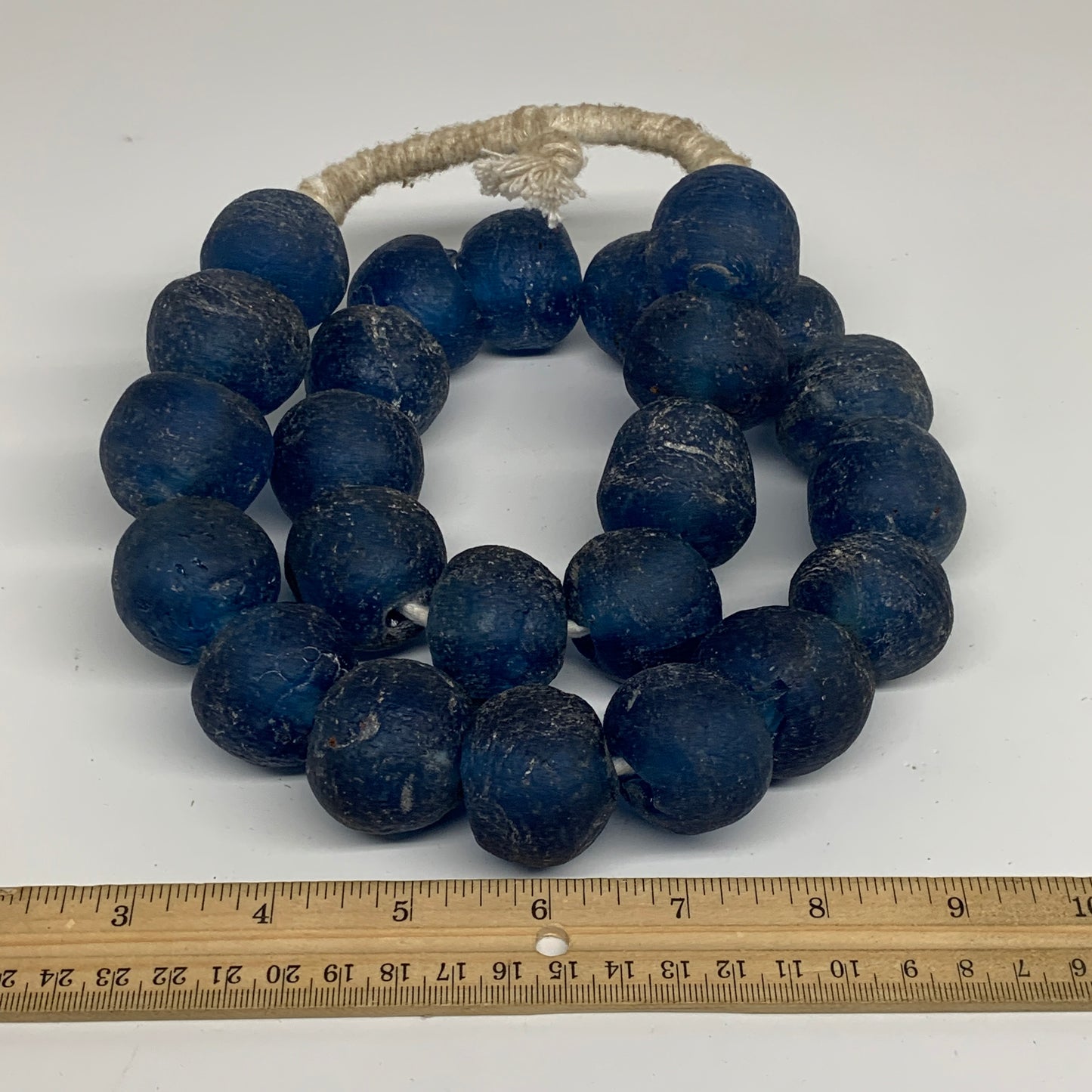 2.29 lbs, 23mm-30mm, 1 Strand, 24 beads, Blue Round Sea Glass Beads , B35650