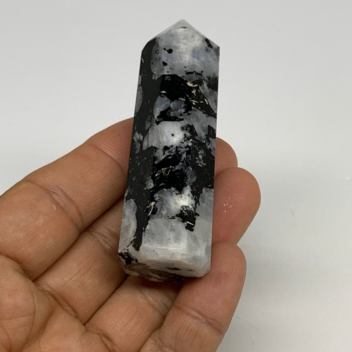 179.1g, 2.6"-2.8", 2pcs, Rainbow Moonstone Tower Obelisk Point Crystal @India, B