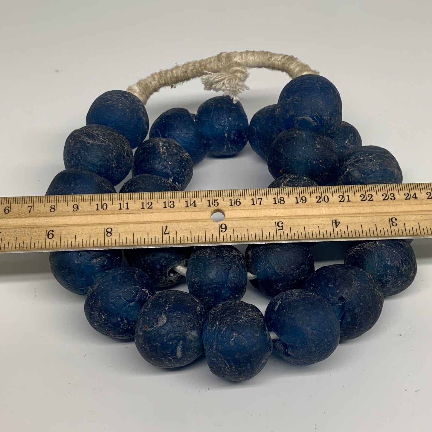 2.29 lbs, 23mm-30mm, 1 Strand, 24 beads, Blue Round Sea Glass Beads , B35650