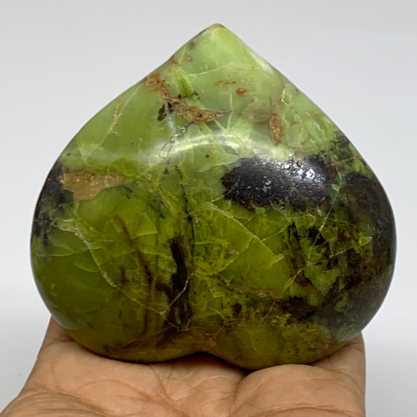 0.54 lbs, 3"x3.2"x1.6", Green Opal Heart Polished Gemstone Crystal, B37971