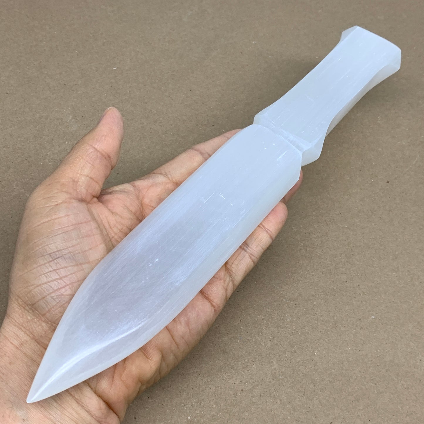 360g, 11.5"x1.6"x0.7", Natural Selenite Crystal Dagger (Satin Spar), B36235