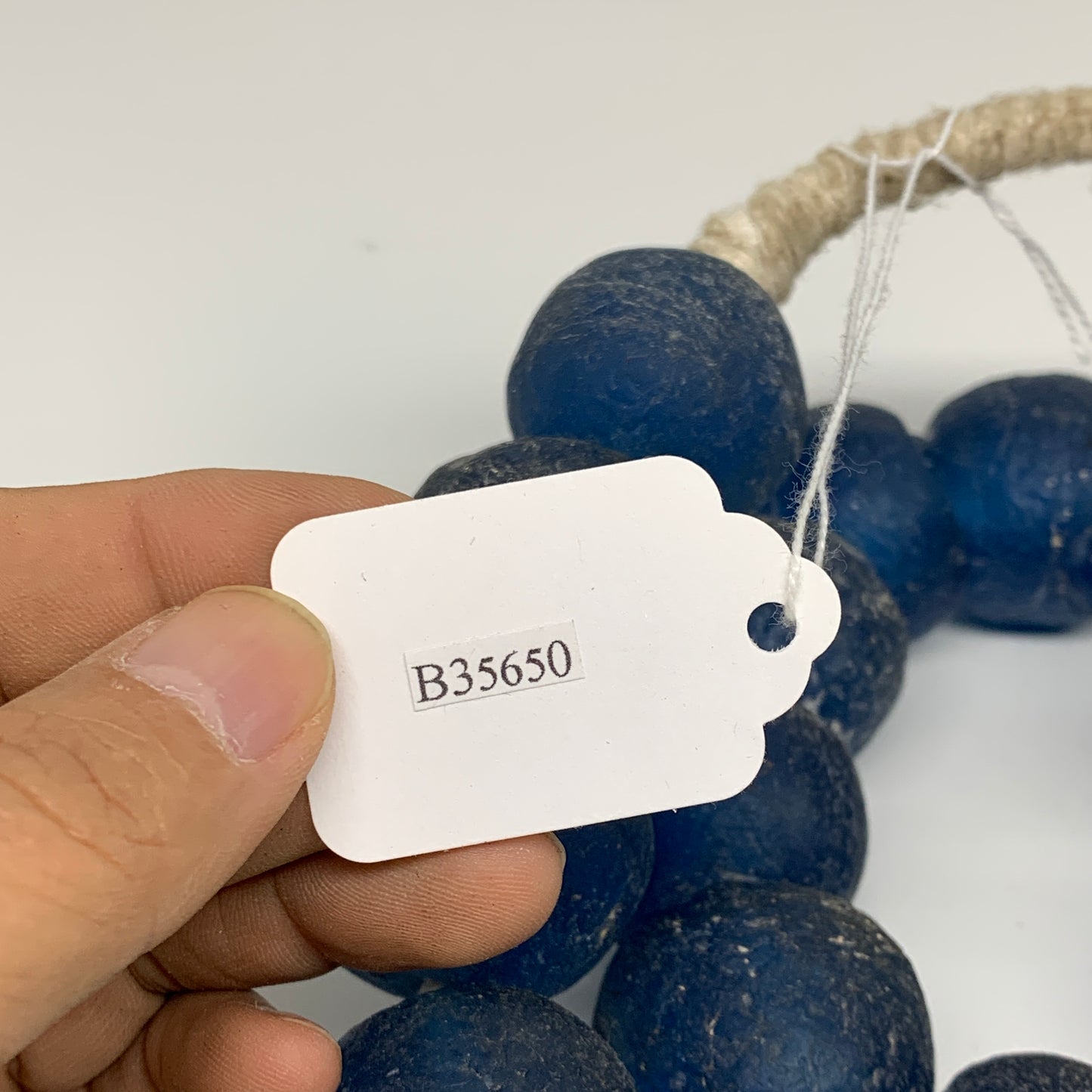 2.29 lbs, 23mm-30mm, 1 Strand, 24 beads, Blue Round Sea Glass Beads , B35650