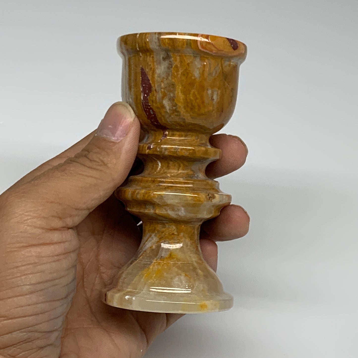 242g, 3.8"x1.9", Natural Green Onyx Candle Holder Gemstone Hand Carved, B32154