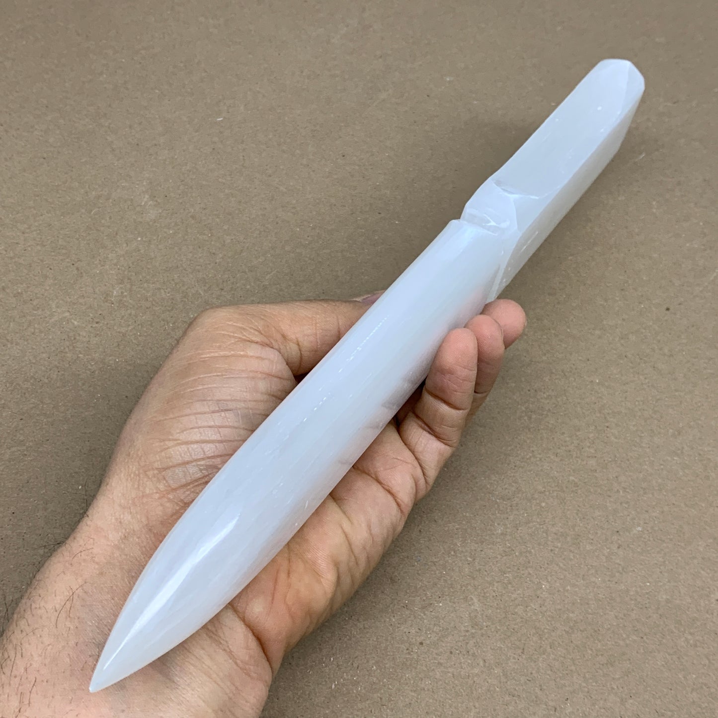 360g, 11.5"x1.6"x0.7", Natural Selenite Crystal Dagger (Satin Spar), B36235