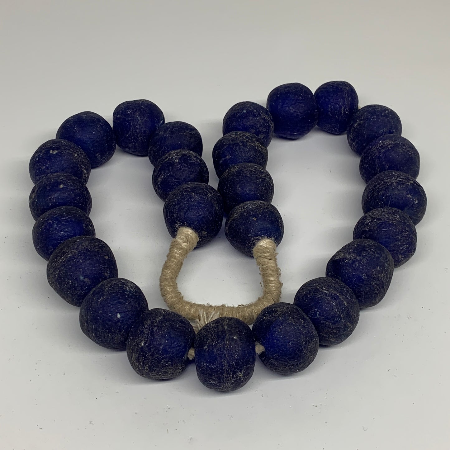 2.3 lbs, 23mm-30mm, 1 Strand, 25 beads, Blue Round Sea Glass Beads , B35651