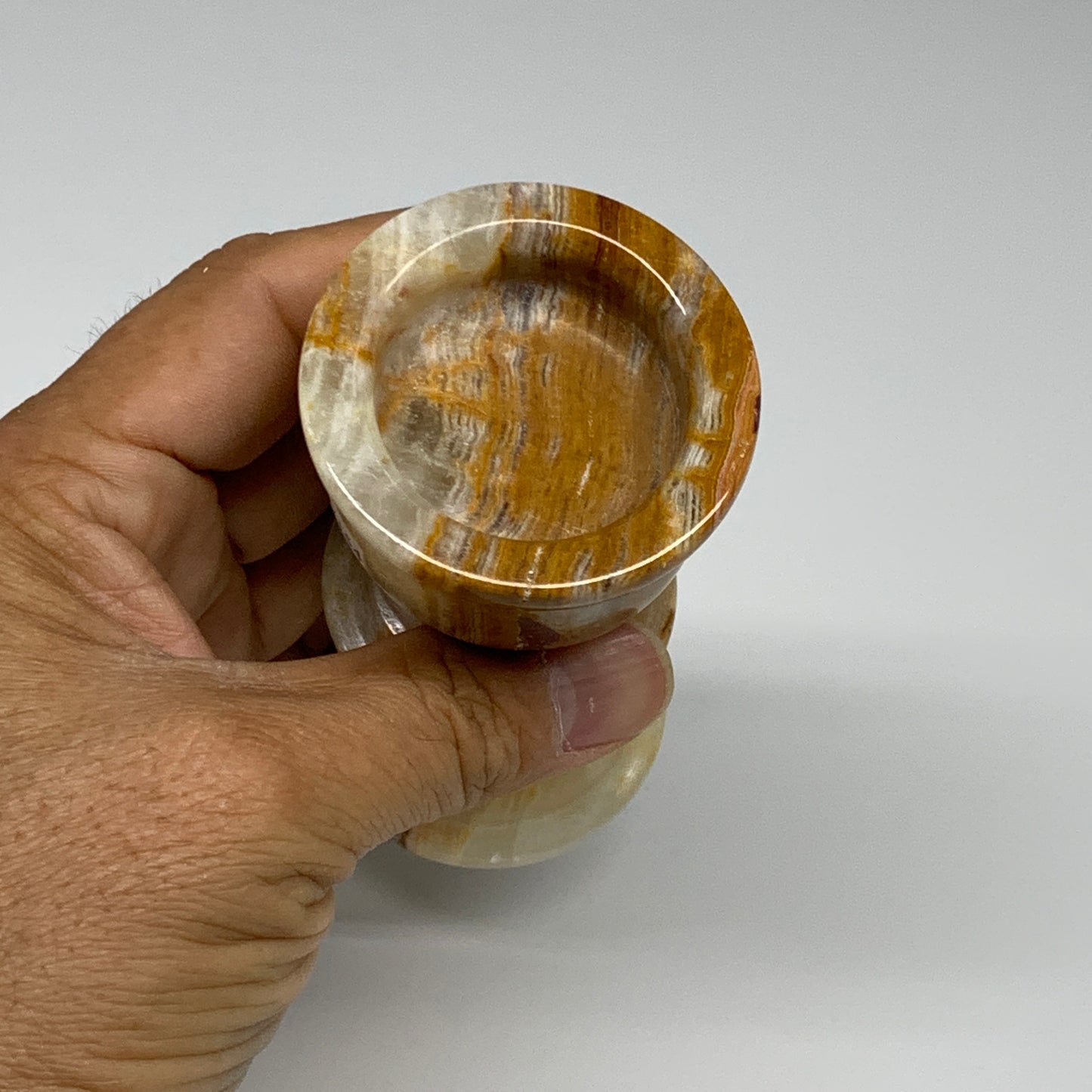 242g, 3.8"x1.9", Natural Green Onyx Candle Holder Gemstone Hand Carved, B32154