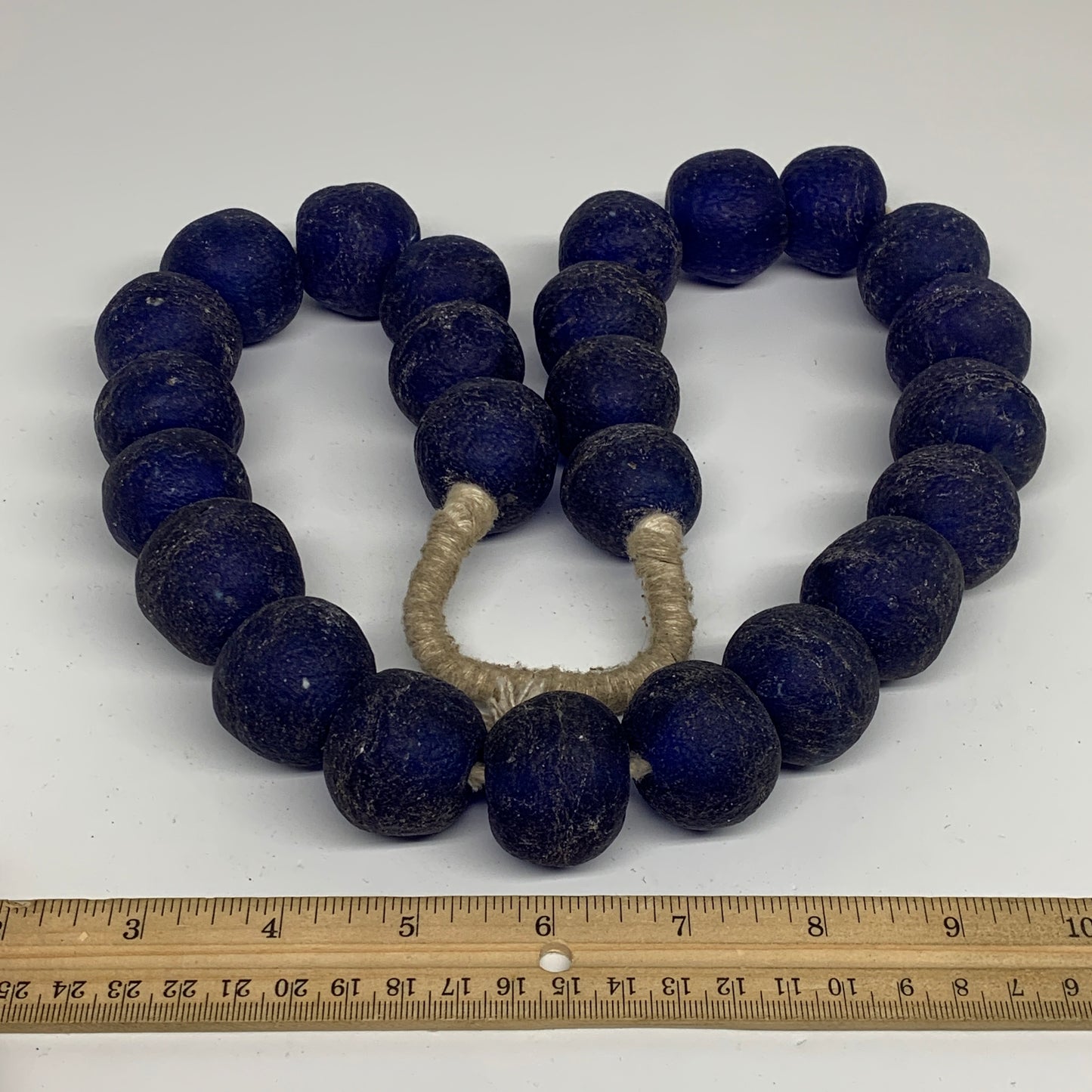 2.3 lbs, 23mm-30mm, 1 Strand, 25 beads, Blue Round Sea Glass Beads , B35651