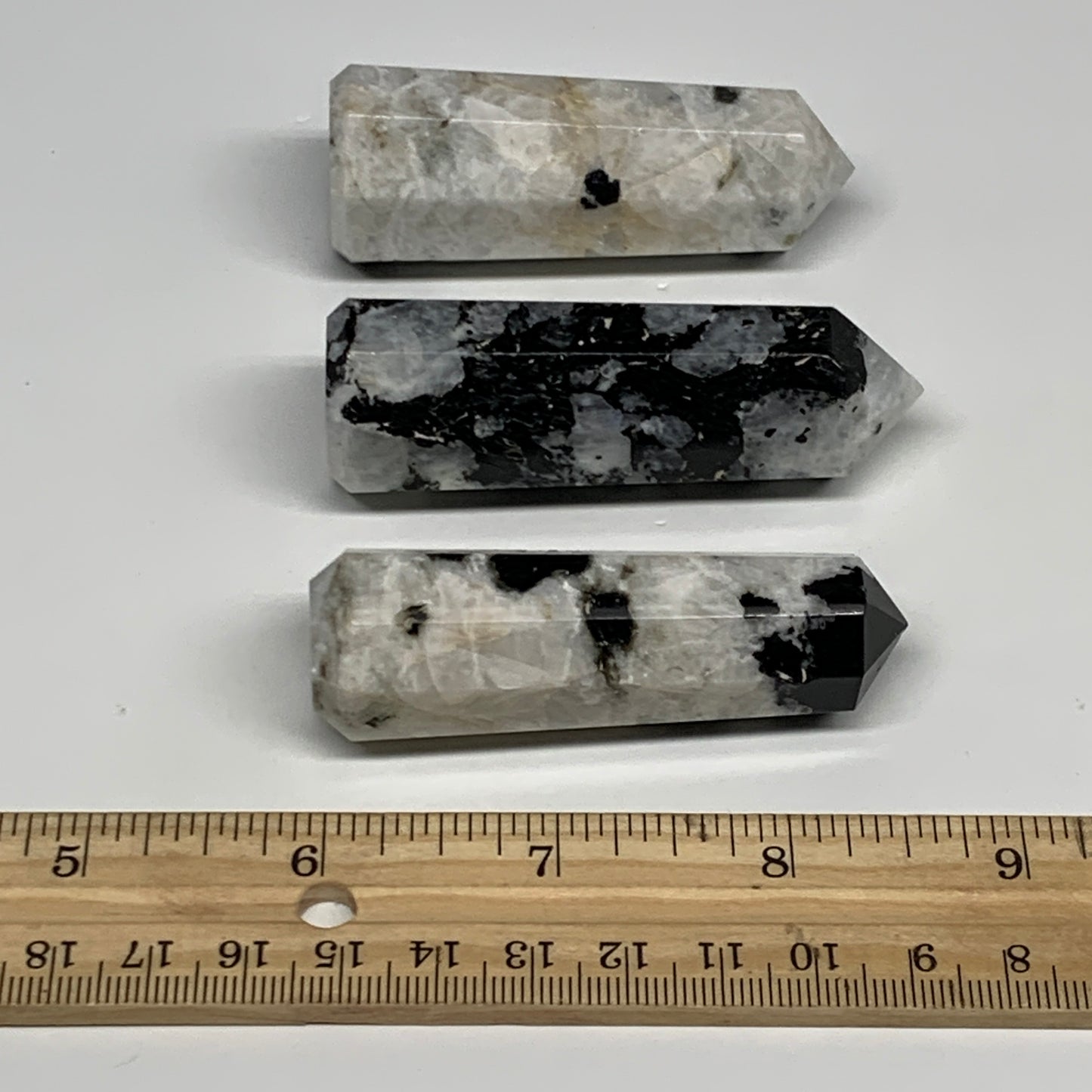 179.1g, 2.6"-2.8", 2pcs, Rainbow Moonstone Tower Obelisk Point Crystal @India, B