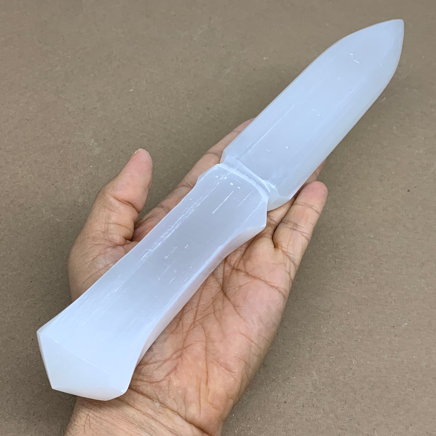 360g, 11.5"x1.6"x0.7", Natural Selenite Crystal Dagger (Satin Spar), B36235