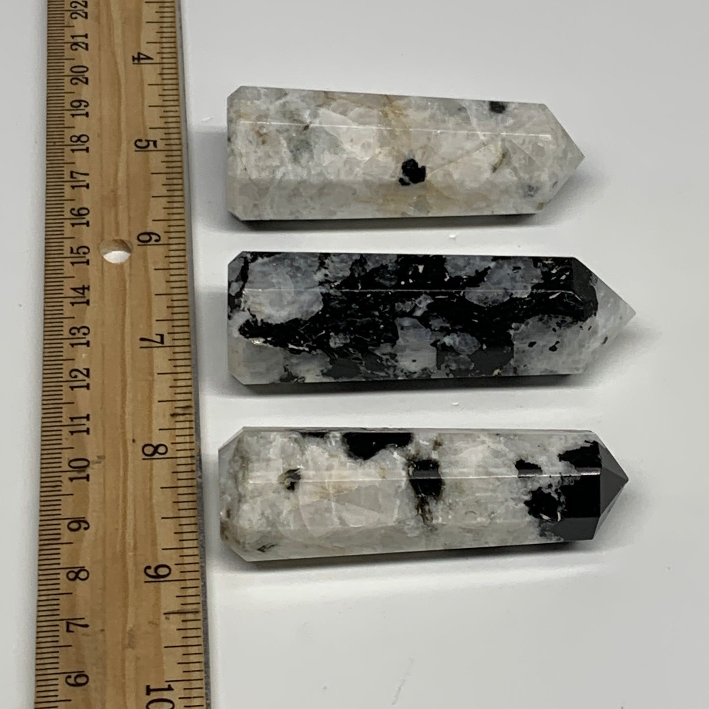 179.1g, 2.6"-2.8", 2pcs, Rainbow Moonstone Tower Obelisk Point Crystal @India, B