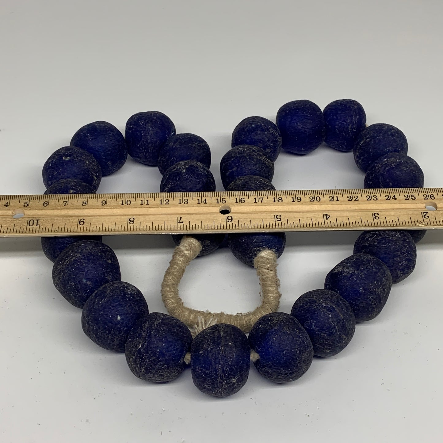 2.3 lbs, 23mm-30mm, 1 Strand, 25 beads, Blue Round Sea Glass Beads , B35651