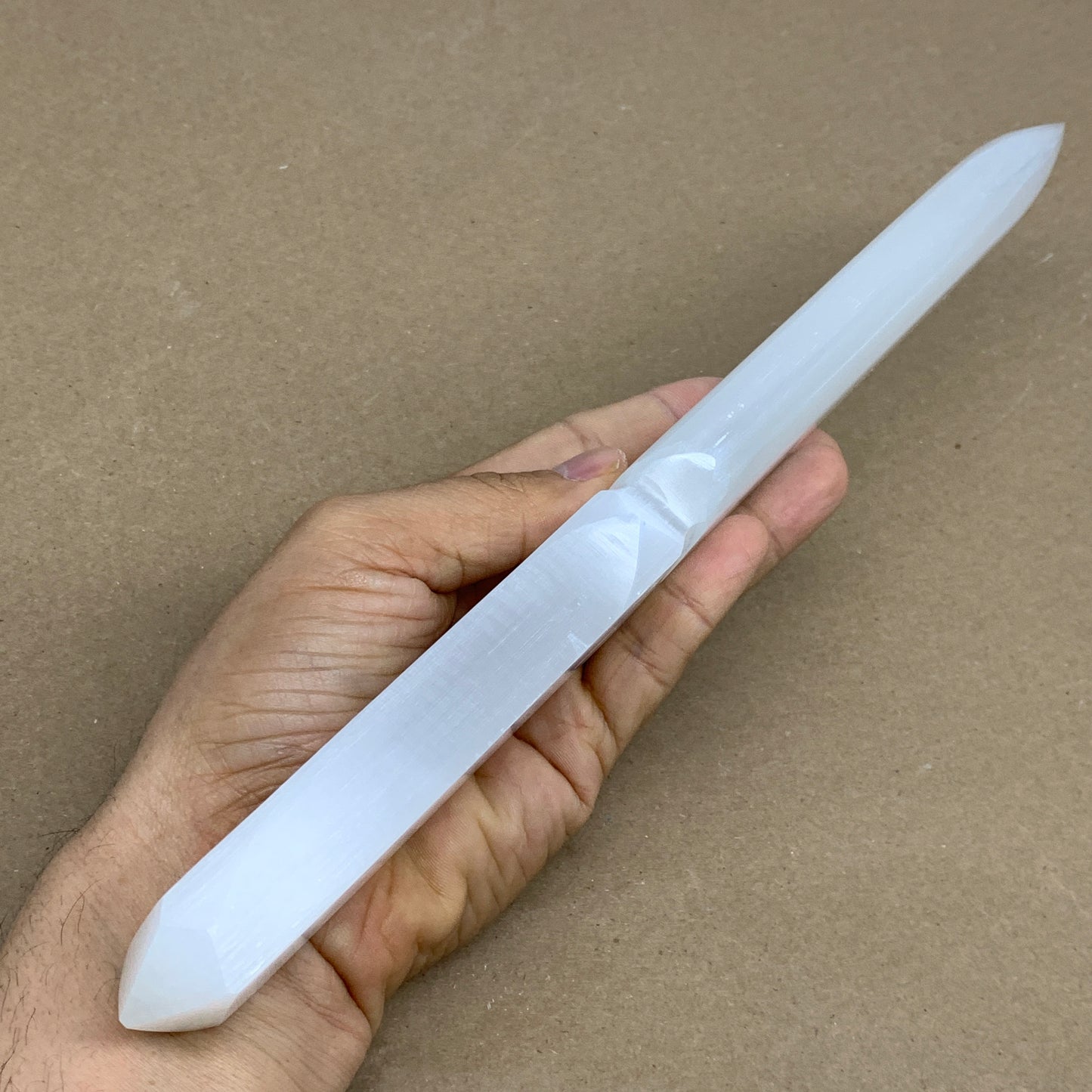 360g, 11.5"x1.6"x0.7", Natural Selenite Crystal Dagger (Satin Spar), B36235