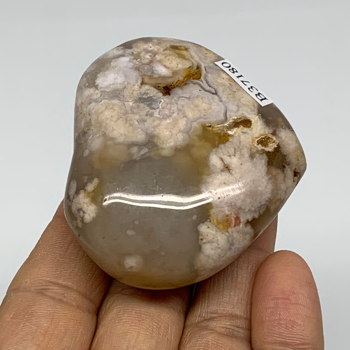 0.20 lbs, 2"x2.3"x1", Cherry Blossom Flower Agate Heart Crystal, B37180