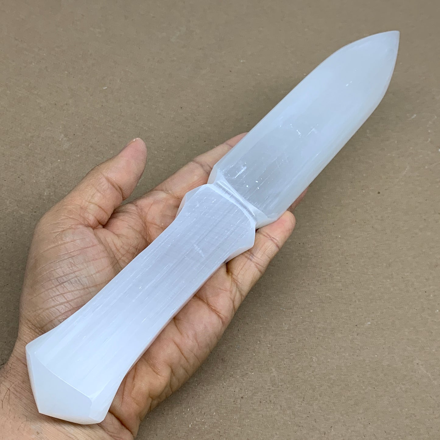 360g, 11.5"x1.6"x0.7", Natural Selenite Crystal Dagger (Satin Spar), B36235