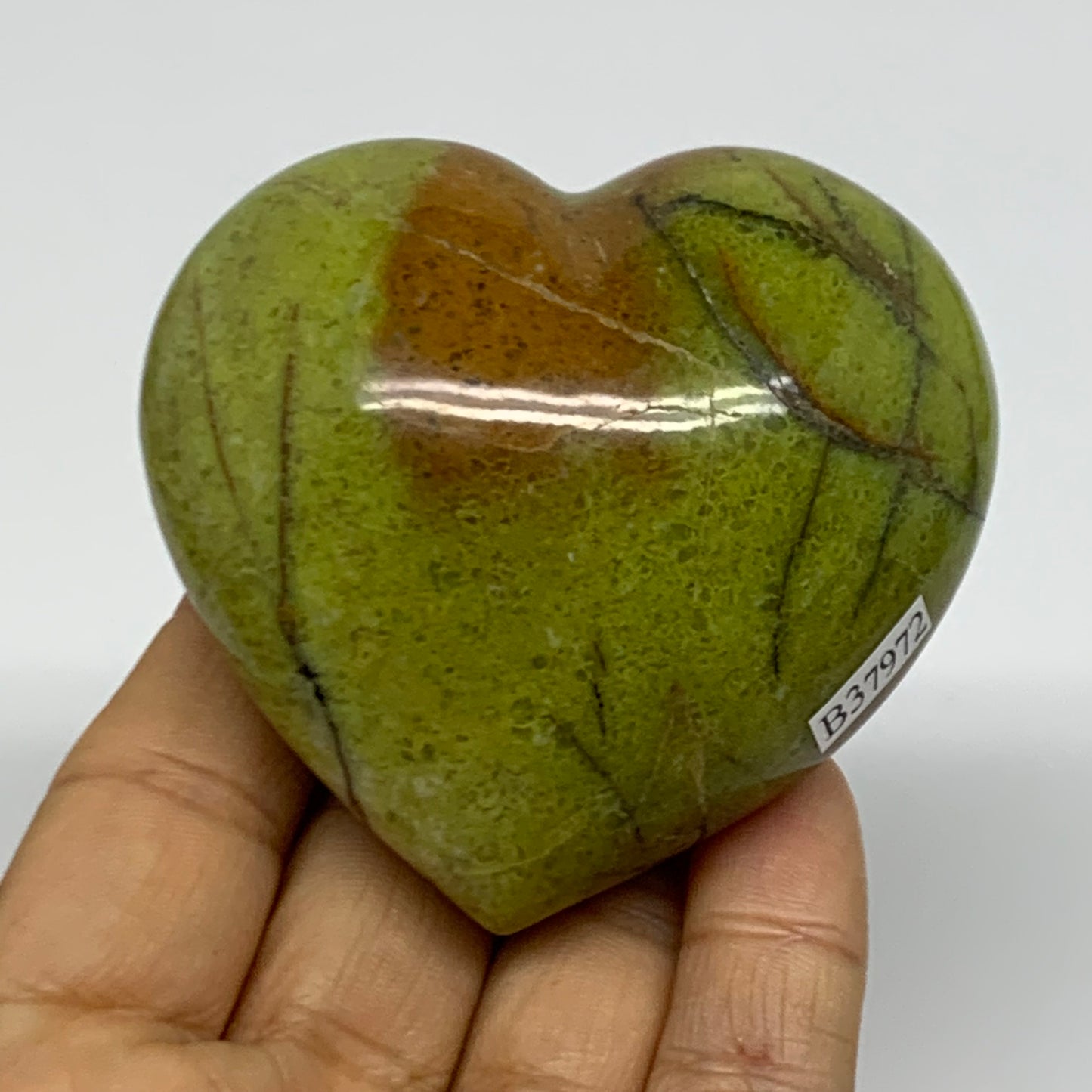 0.36 lbs, 2.5"x2.7"x1.6", Green Opal Heart Polished Gemstone Crystal, B37972