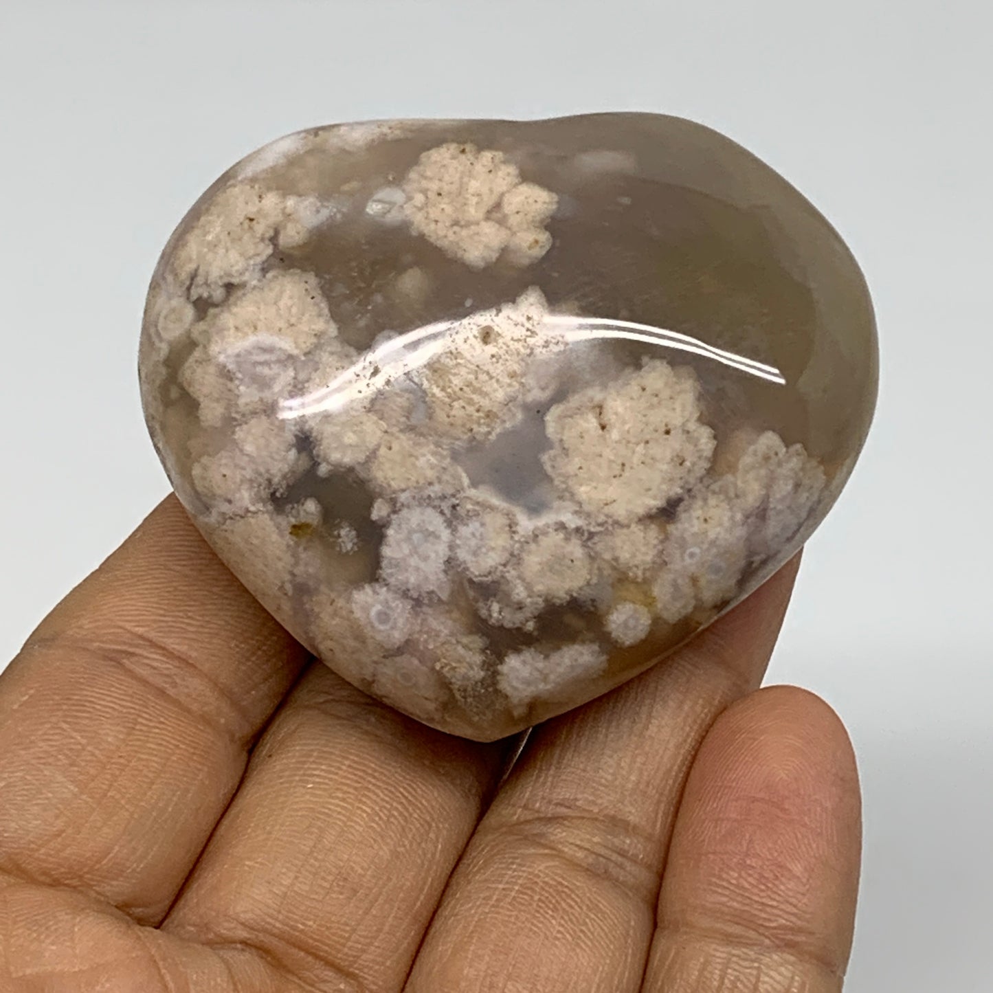 0.20 lbs, 2"x2.3"x1", Cherry Blossom Flower Agate Heart Crystal, B37180