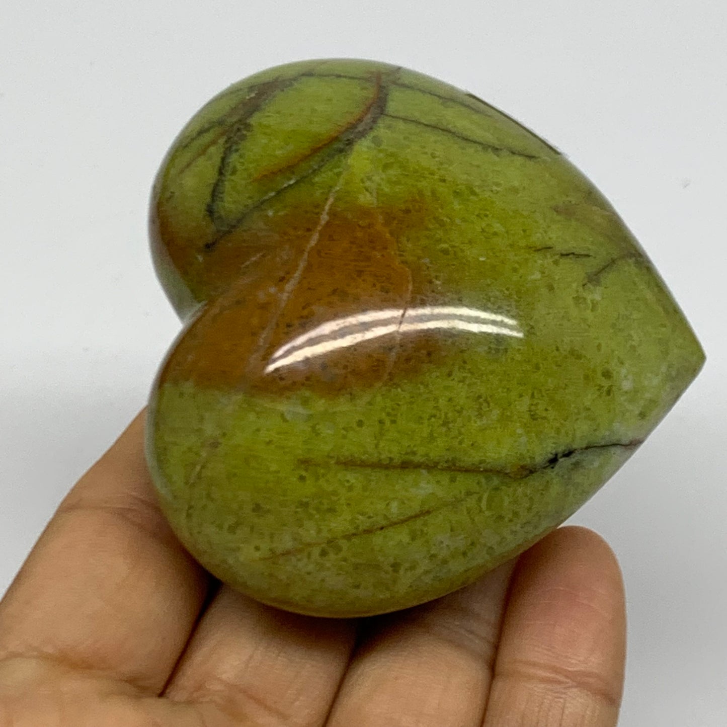 0.36 lbs, 2.5"x2.7"x1.6", Green Opal Heart Polished Gemstone Crystal, B37972