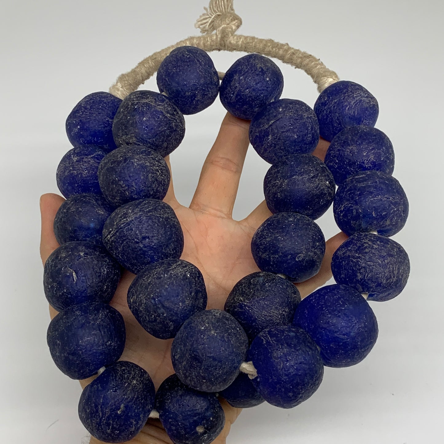 2.3 lbs, 23mm-30mm, 1 Strand, 25 beads, Blue Round Sea Glass Beads , B35651