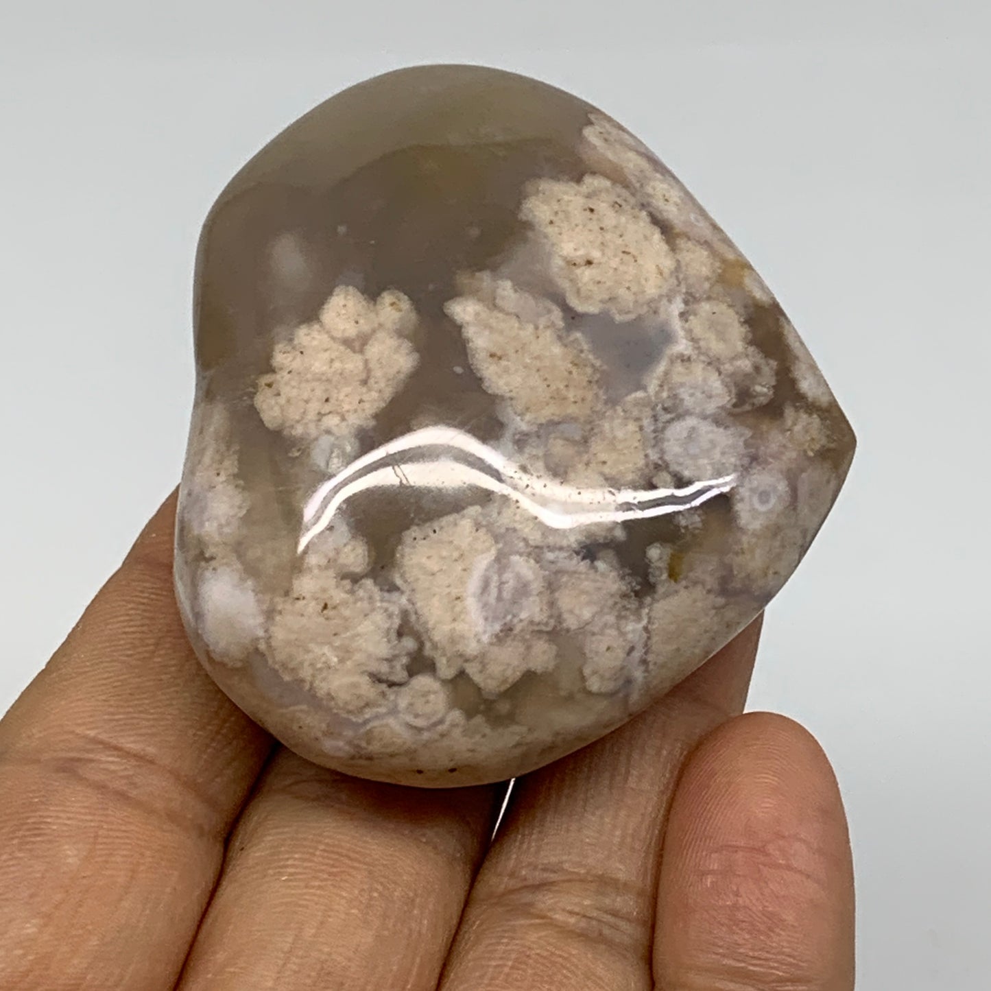 0.20 lbs, 2"x2.3"x1", Cherry Blossom Flower Agate Heart Crystal, B37180