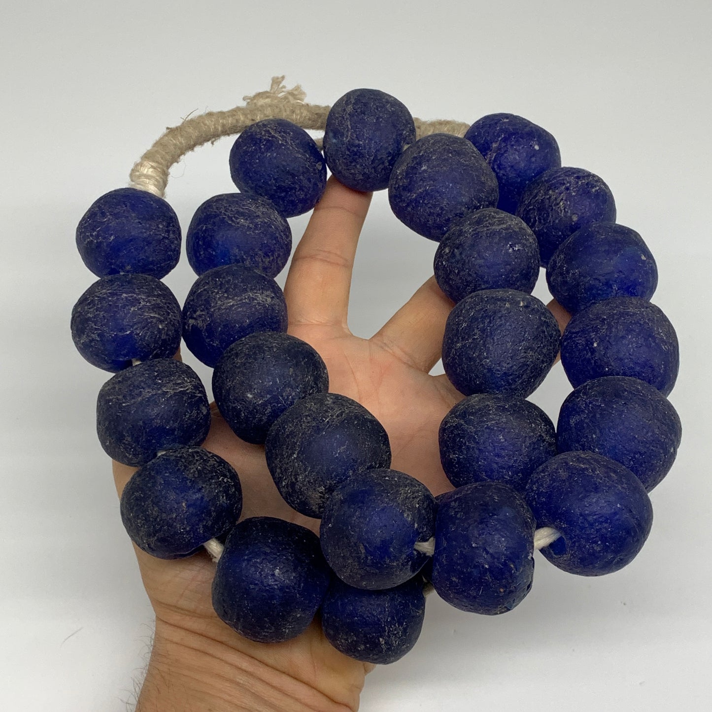 2.3 lbs, 23mm-30mm, 1 Strand, 25 beads, Blue Round Sea Glass Beads , B35651